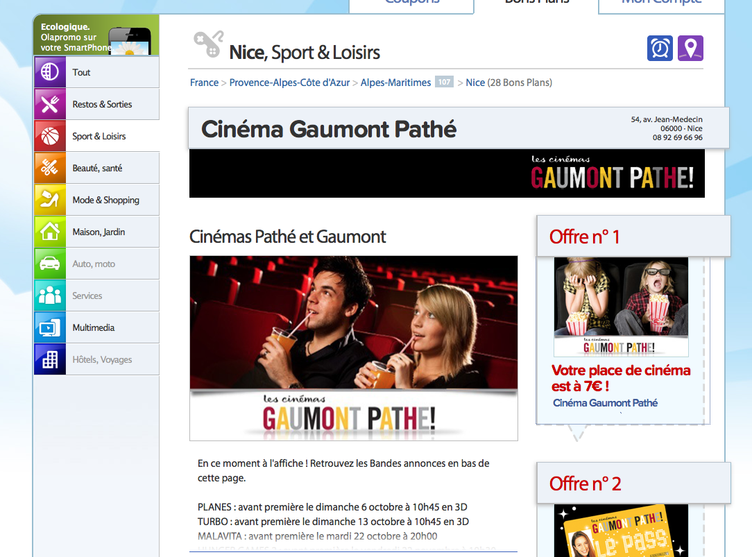Tarif reduit cinema pathe & gaumont