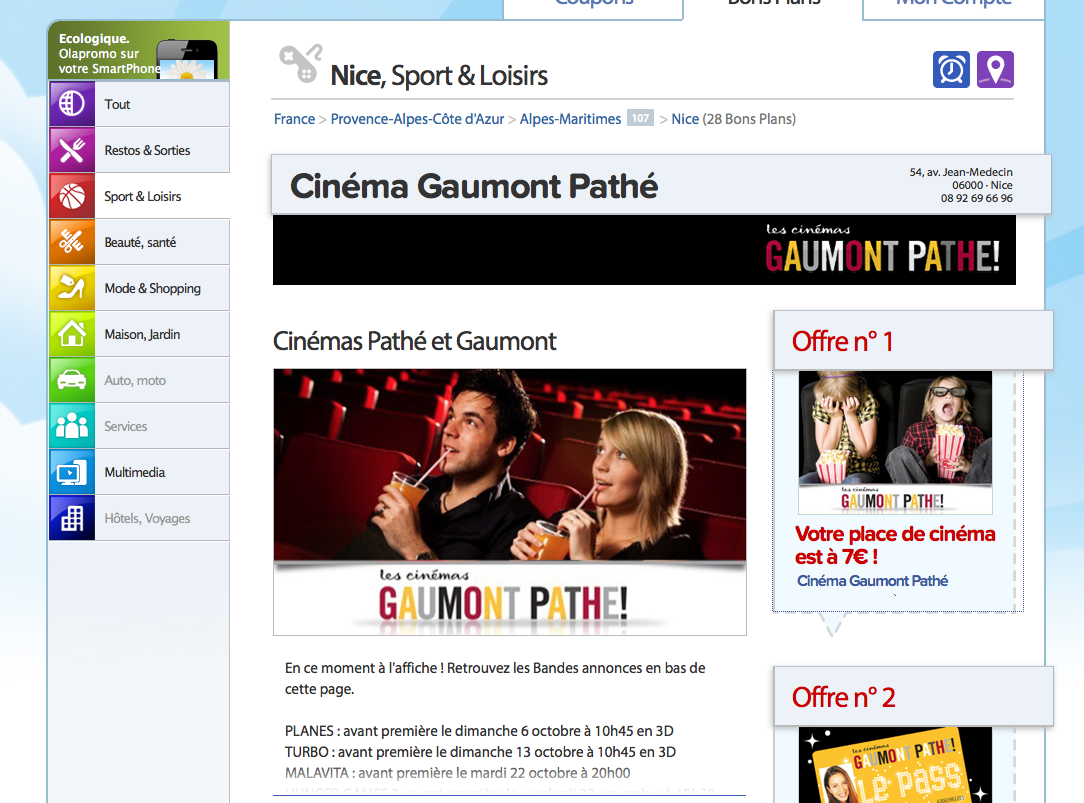 Tarif reduit cinema pathe & gaumont 